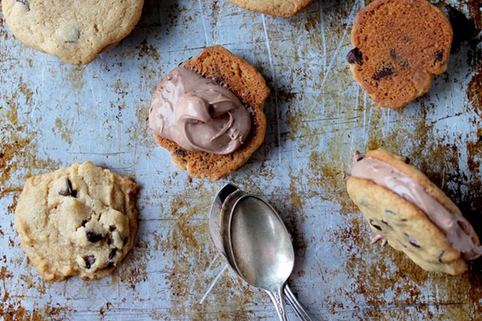 Chocolate Chip Cookie Sandwiches with Nutella Cream Cheese Filling